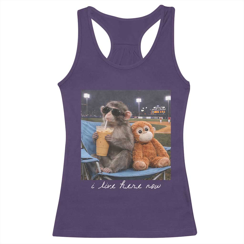 Funny Punch Monkey Baseball Racerback Tank Top I Live Here Now Ballpark Graphic TS14 Purple Print Your Wear