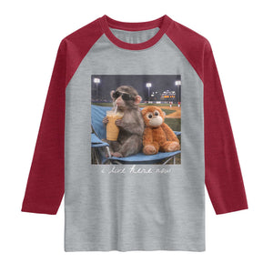 Funny Punch Monkey Baseball Raglan Shirt I Live Here Now Ballpark Graphic TS14 Heather Gray Heather Red Print Your Wear