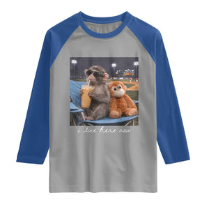 Funny Punch Monkey Baseball Raglan Shirt I Live Here Now Ballpark Graphic TS14 Sport Gray Royal Print Your Wear