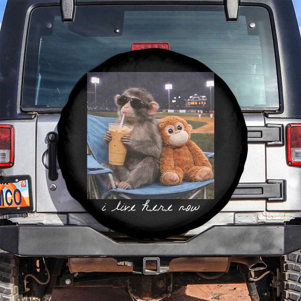 Funny Punch Monkey Baseball Spare Tire Cover I Live Here Now Ballpark Graphic TS14 No hole Black Print Your Wear