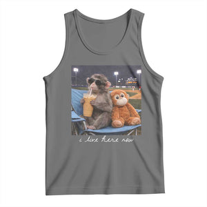 Funny Punch Monkey Baseball Tank Top I Live Here Now Ballpark Graphic TS14 Black Heather Print Your Wear
