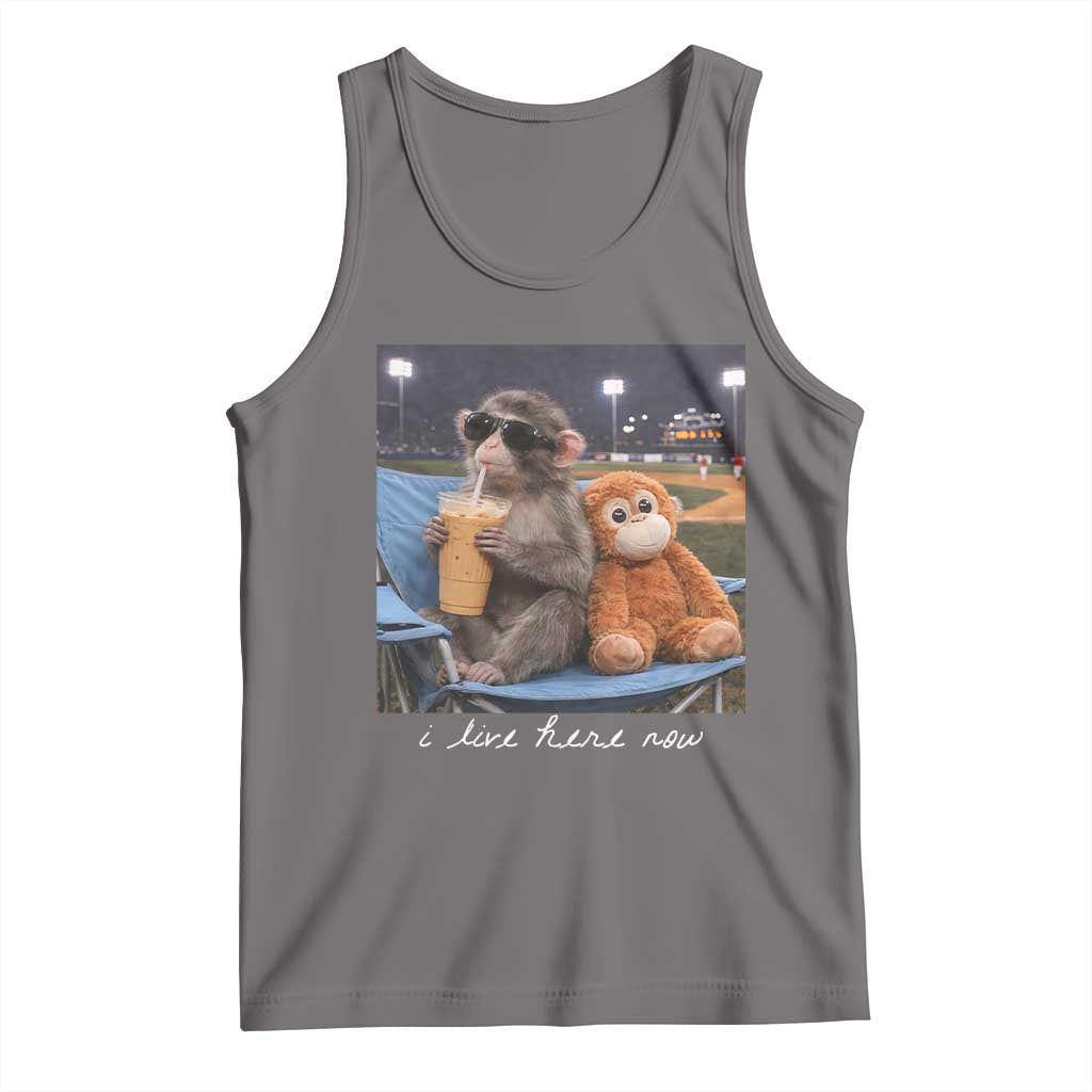Funny Punch Monkey Baseball Tank Top I Live Here Now Ballpark Graphic TS14 Deep Heather Print Your Wear