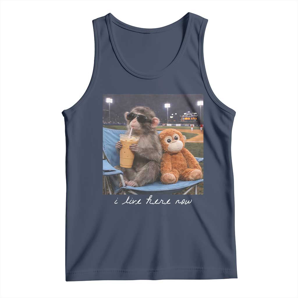 Funny Punch Monkey Baseball Tank Top I Live Here Now Ballpark Graphic TS14 Navy Print Your Wear