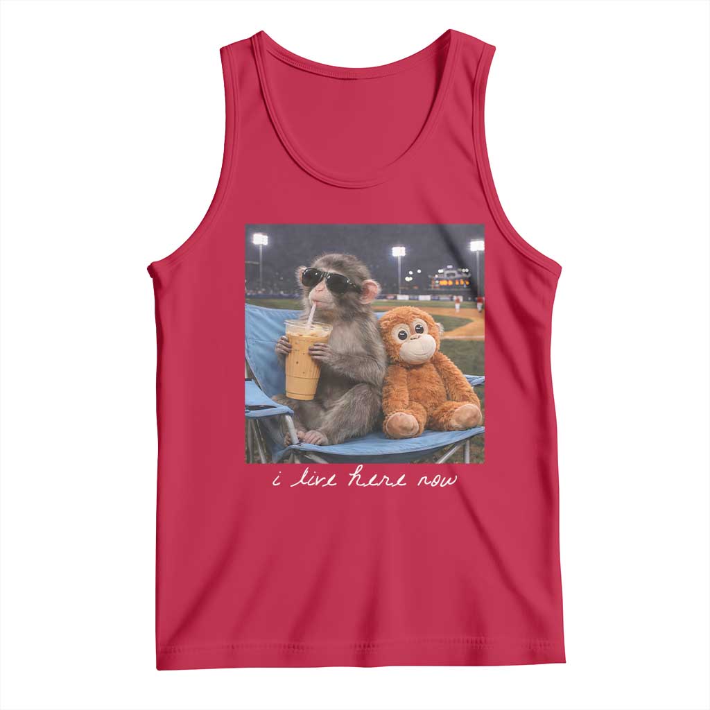 Funny Punch Monkey Baseball Tank Top I Live Here Now Ballpark Graphic TS14 Red Print Your Wear