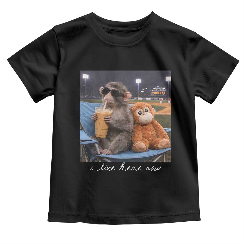 Funny Punch Monkey Baseball Toddler T Shirt I Live Here Now Ballpark Graphic TS14 Black Print Your Wear