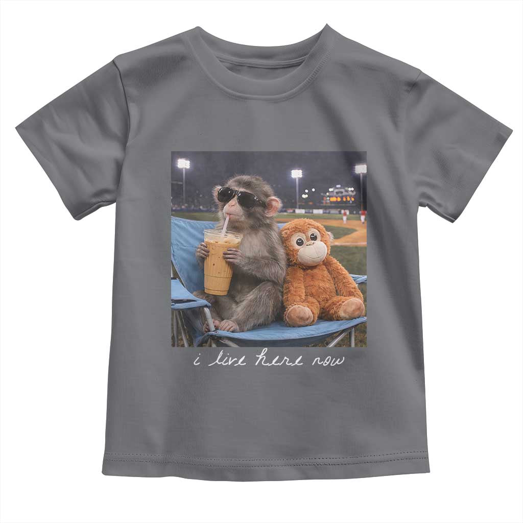 Funny Punch Monkey Baseball Toddler T Shirt I Live Here Now Ballpark Graphic TS14 Charcoal Print Your Wear