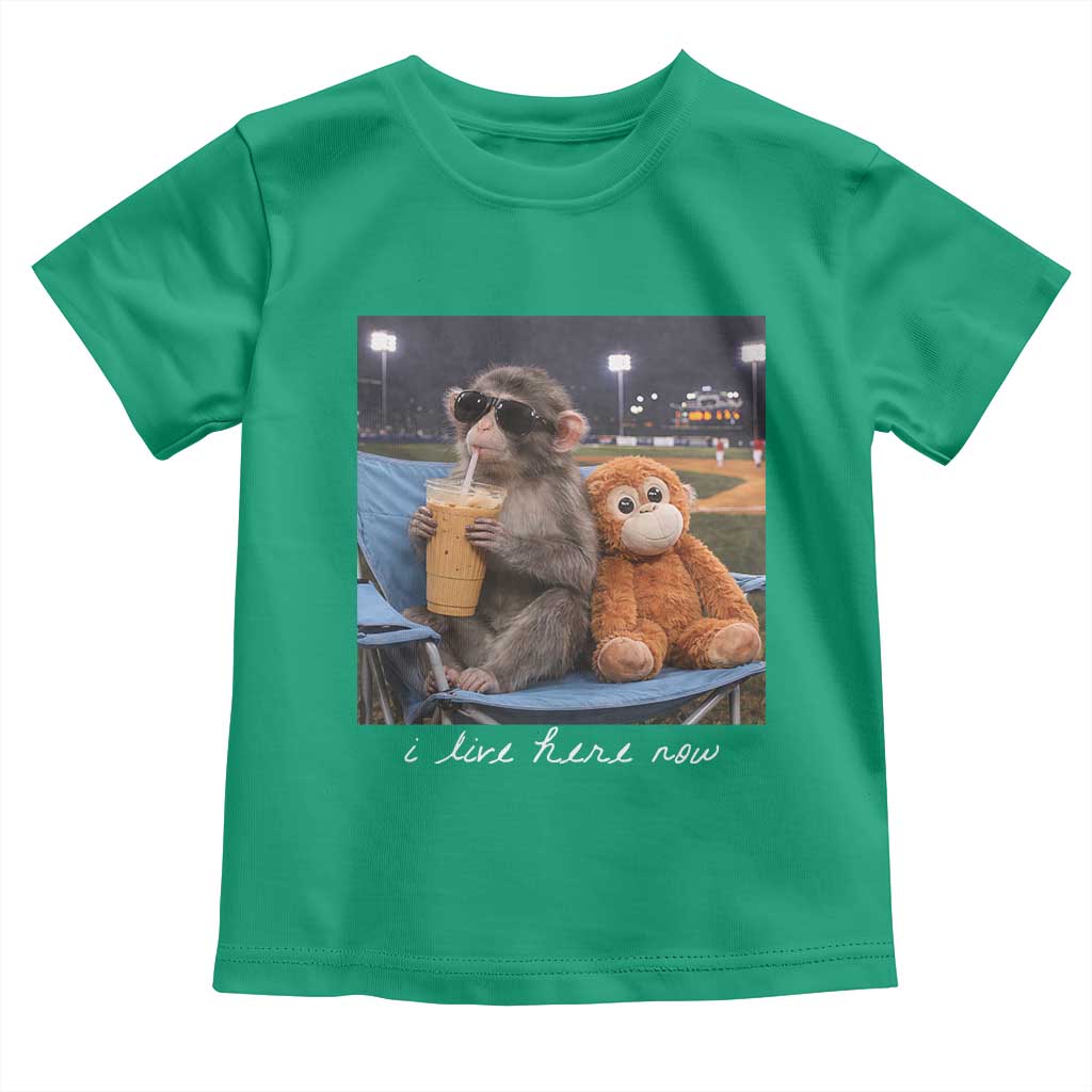 Funny Punch Monkey Baseball Toddler T Shirt I Live Here Now Ballpark Graphic TS14 Irish Green Print Your Wear