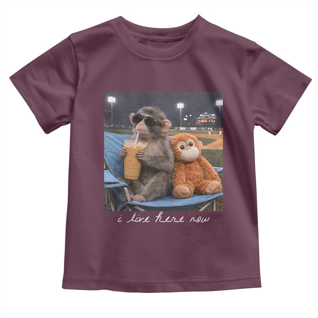 Funny Punch Monkey Baseball Toddler T Shirt I Live Here Now Ballpark Graphic TS14 Maroon Print Your Wear