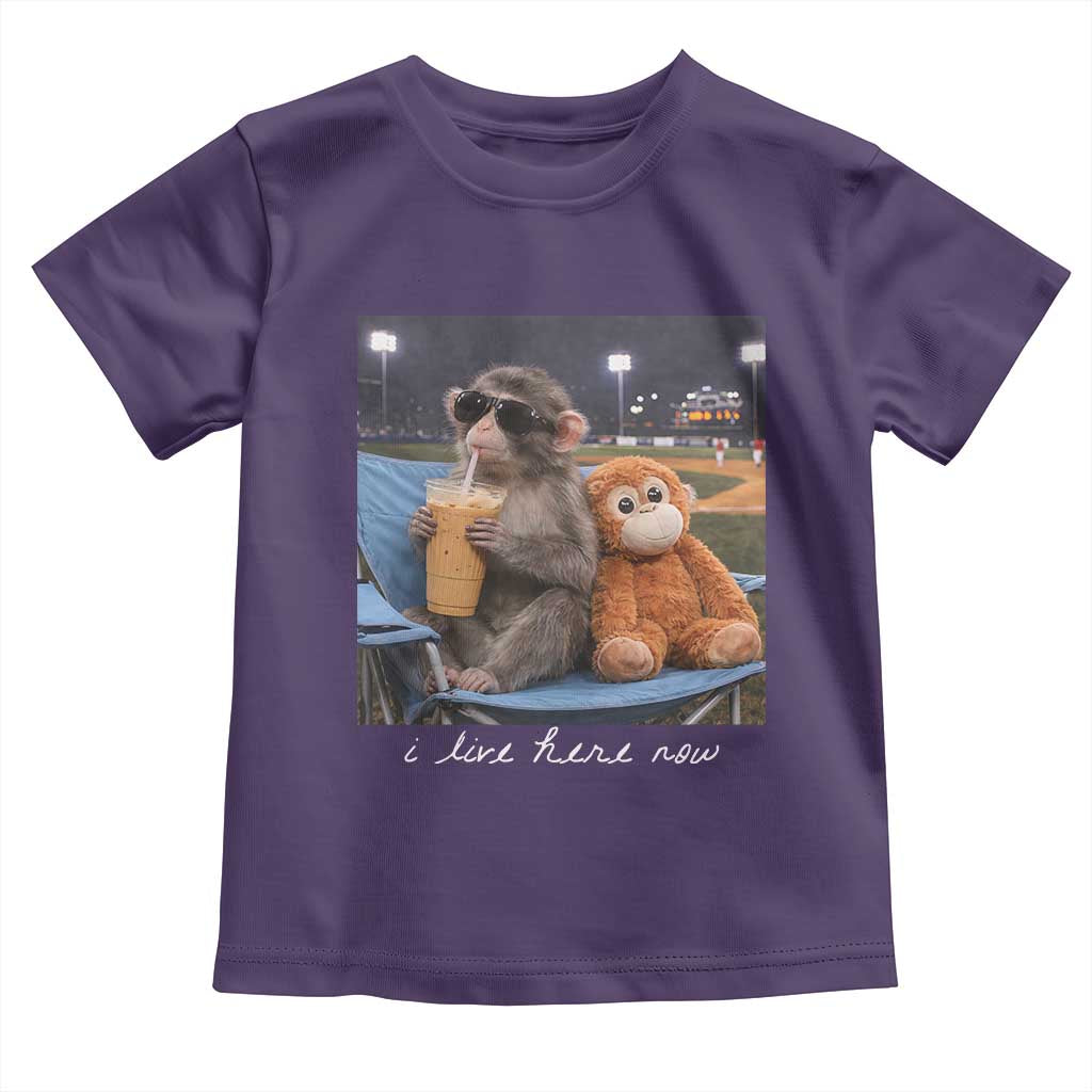 Funny Punch Monkey Baseball Toddler T Shirt I Live Here Now Ballpark Graphic TS14 Purple Print Your Wear