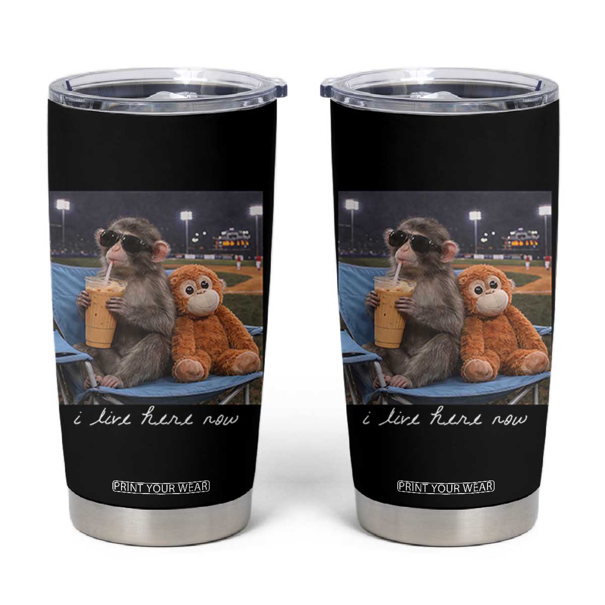 Funny Punch Monkey Baseball Tumbler Cup I Live Here Now Ballpark Graphic TS14 Black Print Your Wear