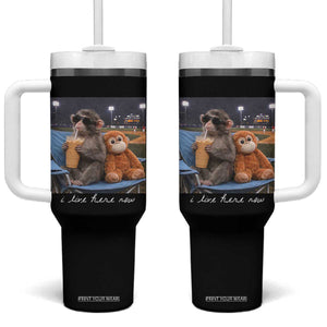 Funny Punch Monkey Baseball Tumbler With Handle I Live Here Now Ballpark Graphic TS14 One Size: 40 oz Black Print Your Wear