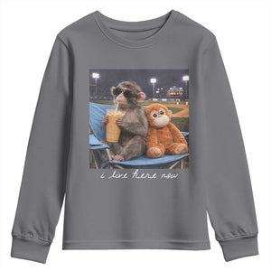 Funny Punch Monkey Baseball Youth Sweatshirt I Live Here Now Ballpark Graphic TS14 Charcoal Print Your Wear