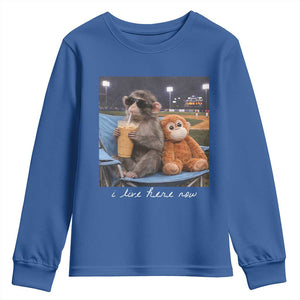 Funny Punch Monkey Baseball Youth Sweatshirt I Live Here Now Ballpark Graphic TS14 Royal Blue Print Your Wear