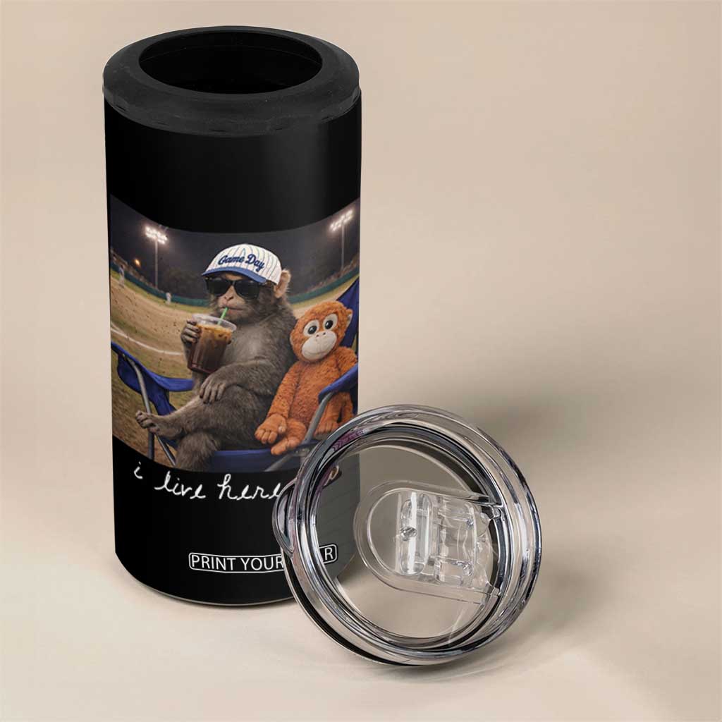 I Live Here Now Punch Monkey 4 in 1 Can Cooler Tumbler Funny Drinking Iced Coffee Baseball Field TS14 Print Your Wear