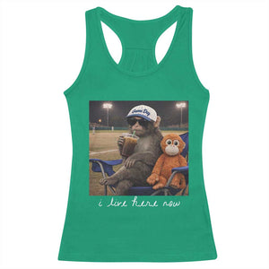 I Live Here Now Punch Monkey Racerback Tank Top Funny Drinking Iced Coffee Baseball Field TS14 Irish Green Print Your Wear