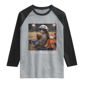 I Live Here Now Punch Monkey Raglan Shirt Funny Drinking Iced Coffee Baseball Field TS14 Heather Gray Black Print Your Wear