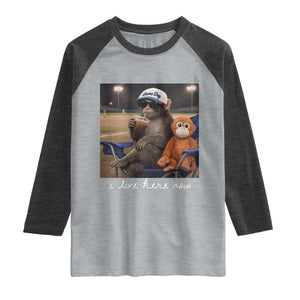 I Live Here Now Punch Monkey Raglan Shirt Funny Drinking Iced Coffee Baseball Field TS14 Heather Gray Heather Charcoal Print Your Wear