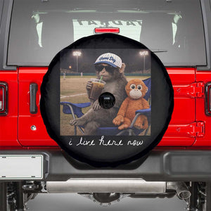 I Live Here Now Punch Monkey Spare Tire Cover Funny Drinking Iced Coffee Baseball Field TS14 Black Print Your Wear