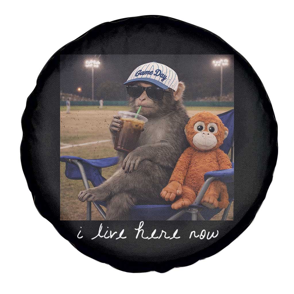 I Live Here Now Punch Monkey Spare Tire Cover Funny Drinking Iced Coffee Baseball Field TS14 Print Your Wear