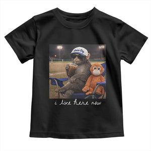 I Live Here Now Punch Monkey Toddler T Shirt Funny Drinking Iced Coffee Baseball Field TS14 Black Print Your Wear