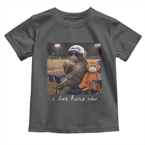 I Live Here Now Punch Monkey Toddler T Shirt Funny Drinking Iced Coffee Baseball Field TS14 Dark Heather Print Your Wear
