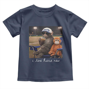 I Live Here Now Punch Monkey Toddler T Shirt Funny Drinking Iced Coffee Baseball Field TS14 Navy Print Your Wear