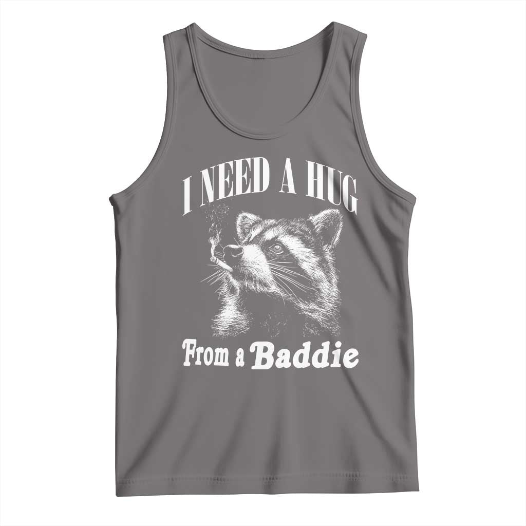 I Need A Hug from A Baddie Tank Top Funny Raccoon Smoking Sarcastic TS14 Deep Heather Print Your Wear