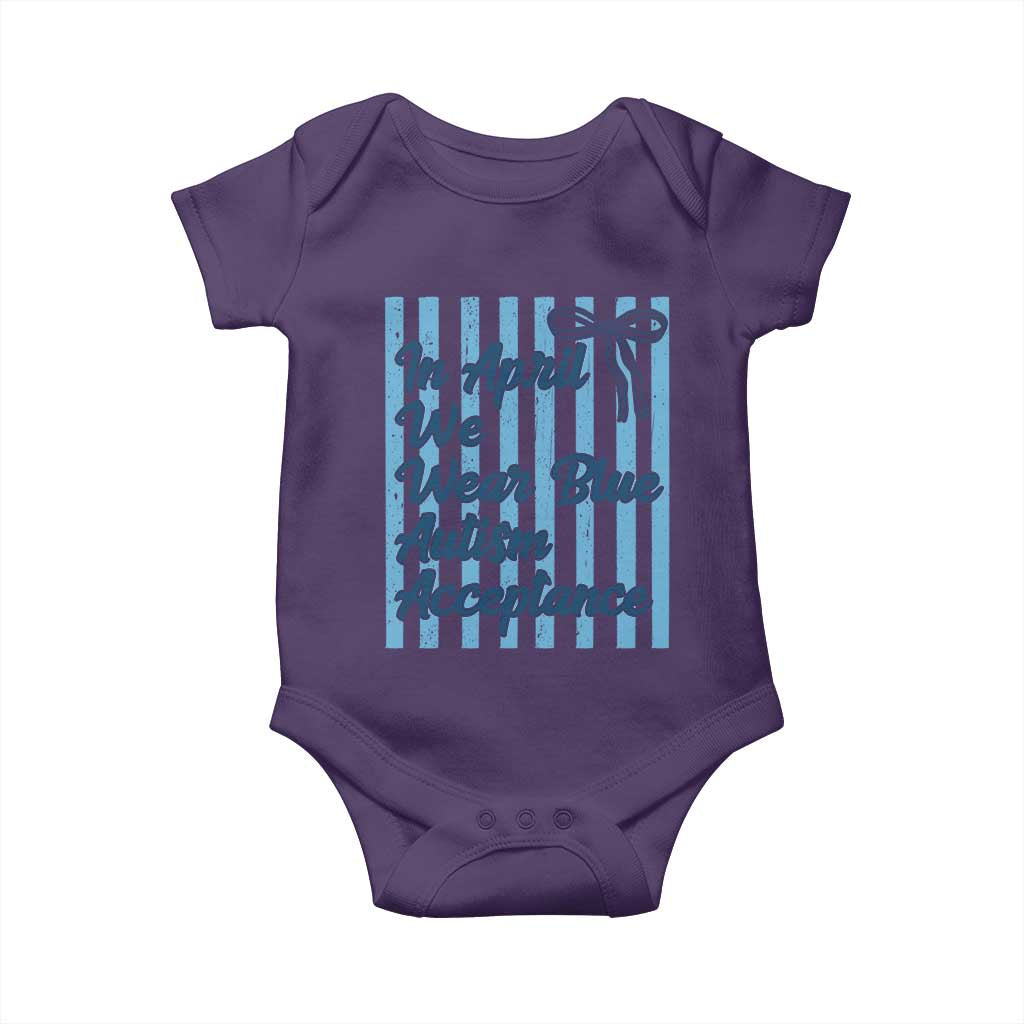 Autism Acceptance Baby Onesie In April We Wear Blue Support Neurodivergent TS14 Purple Print Your Wear