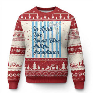 Autism Acceptance Ugly Christmas Sweater In April We Wear Blue Support Neurodivergent TS14 Beige Red Print Your Wear