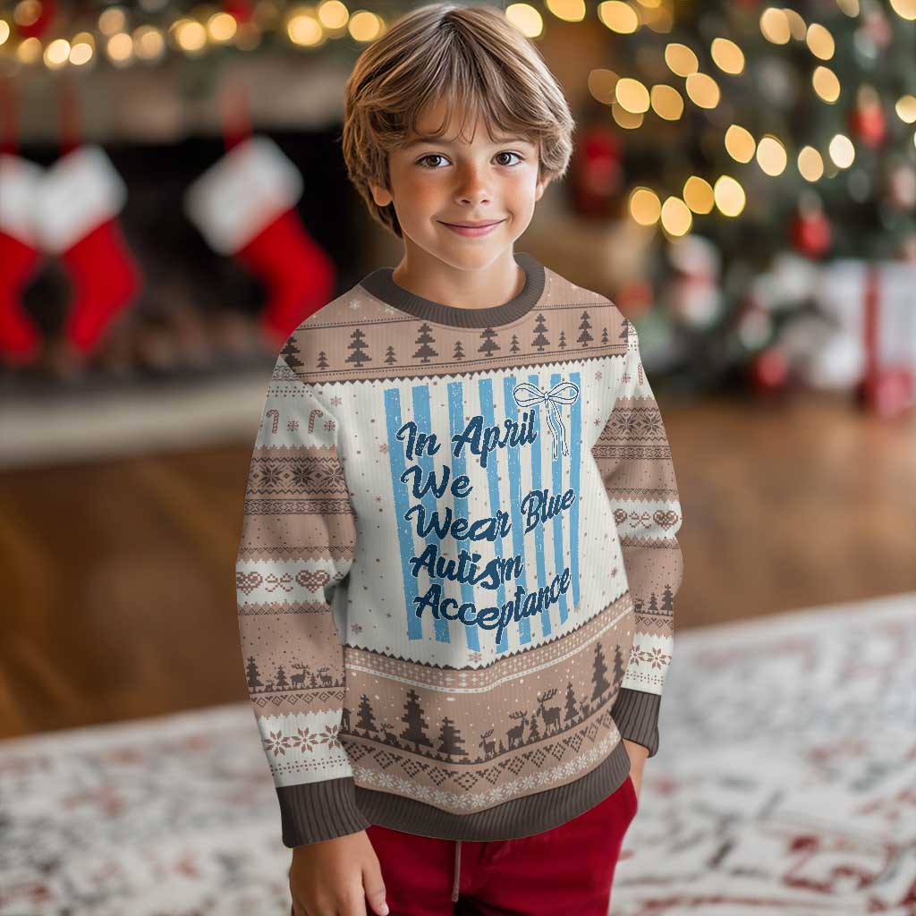 Autism Acceptance Ugly Christmas Sweater In April We Wear Blue Support Neurodivergent TS14 Mocha Mousse Print Your Wear