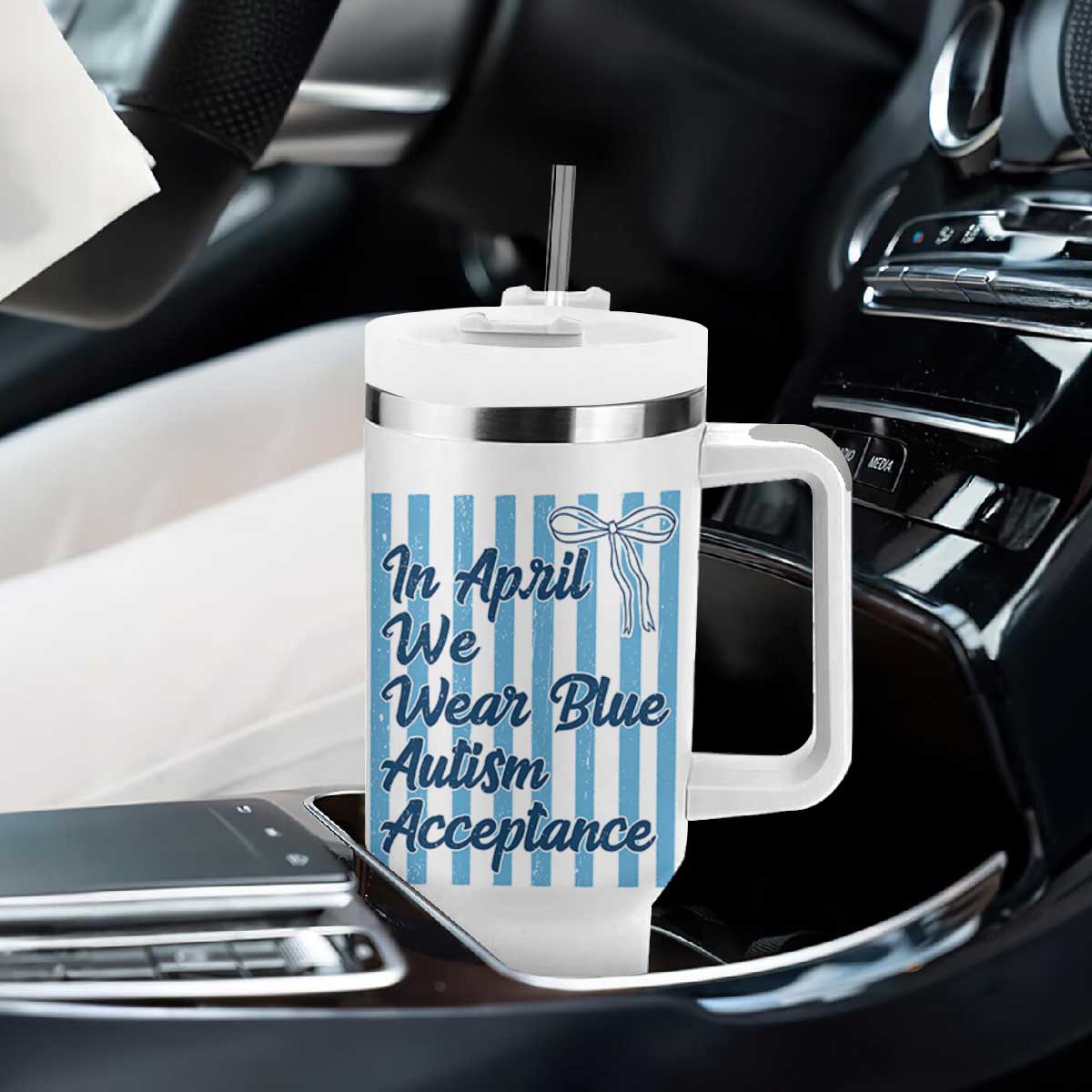 Autism Acceptance Tumbler With Handle In April We Wear Blue Support Neurodivergent TS14 Print Your Wear