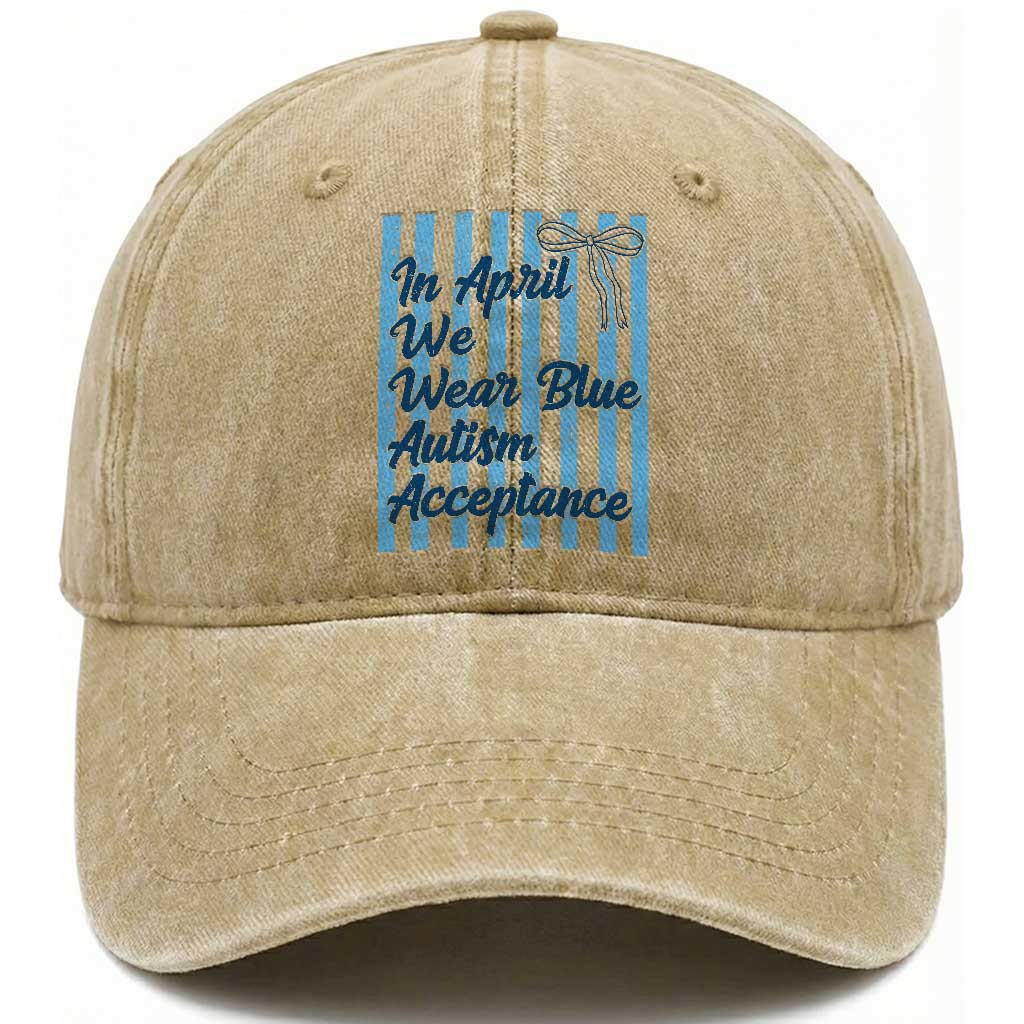 Autism Acceptance Washed Cotton Baseball Cap In April We Wear Blue Support Neurodivergent TS14 Print Your Wear