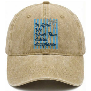 Autism Acceptance Washed Cotton Baseball Cap In April We Wear Blue Support Neurodivergent TS14 Print Your Wear