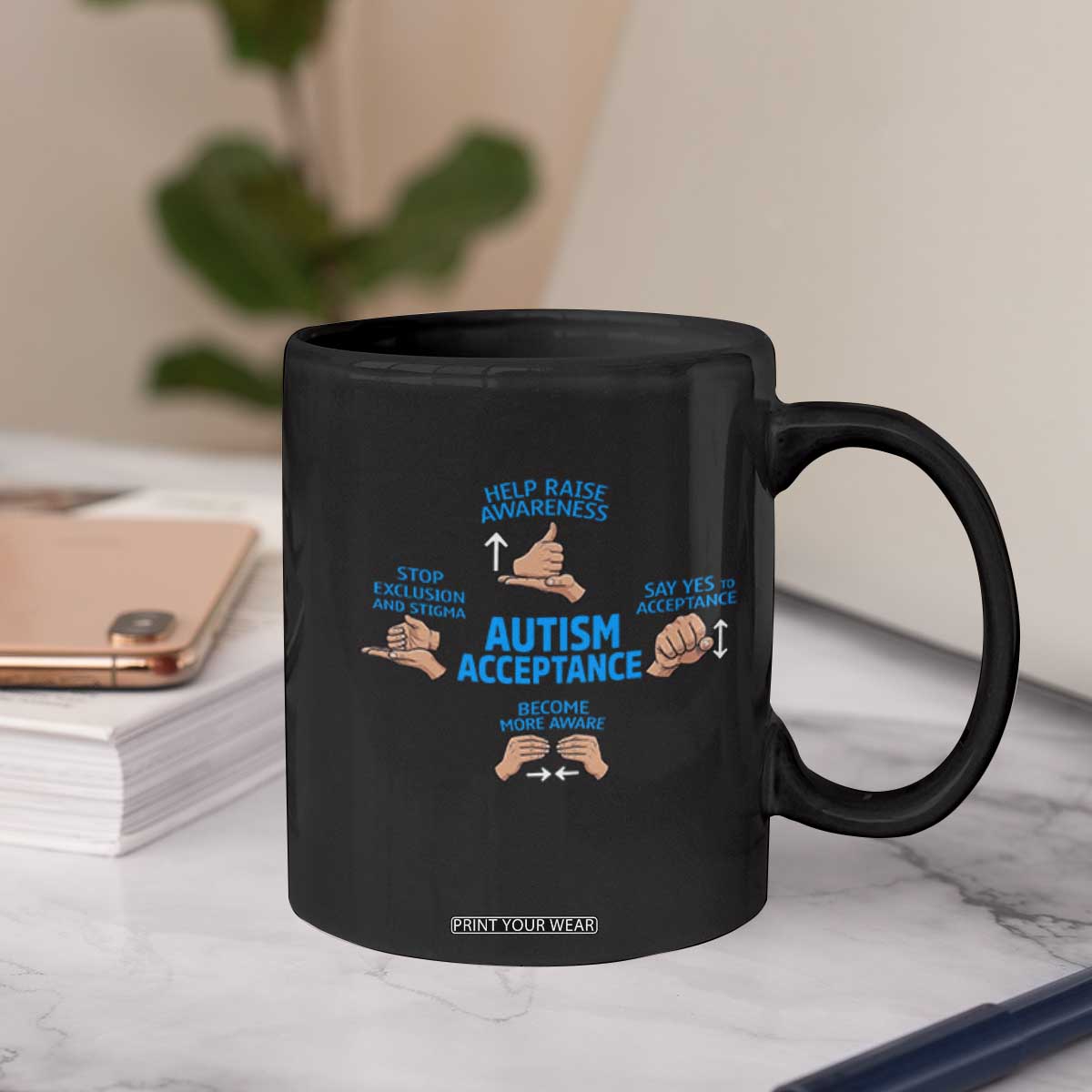 Autism Acceptance Coffee Mug Hand Neurodiversity SPED Teacher TS14 Print Your Wear