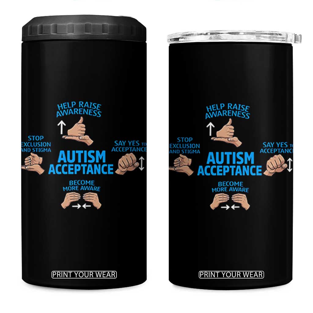 Autism Acceptance 4 in 1 Can Cooler Tumbler Hand Neurodiversity SPED Teacher TS14 One Size: 16 oz Black Print Your Wear