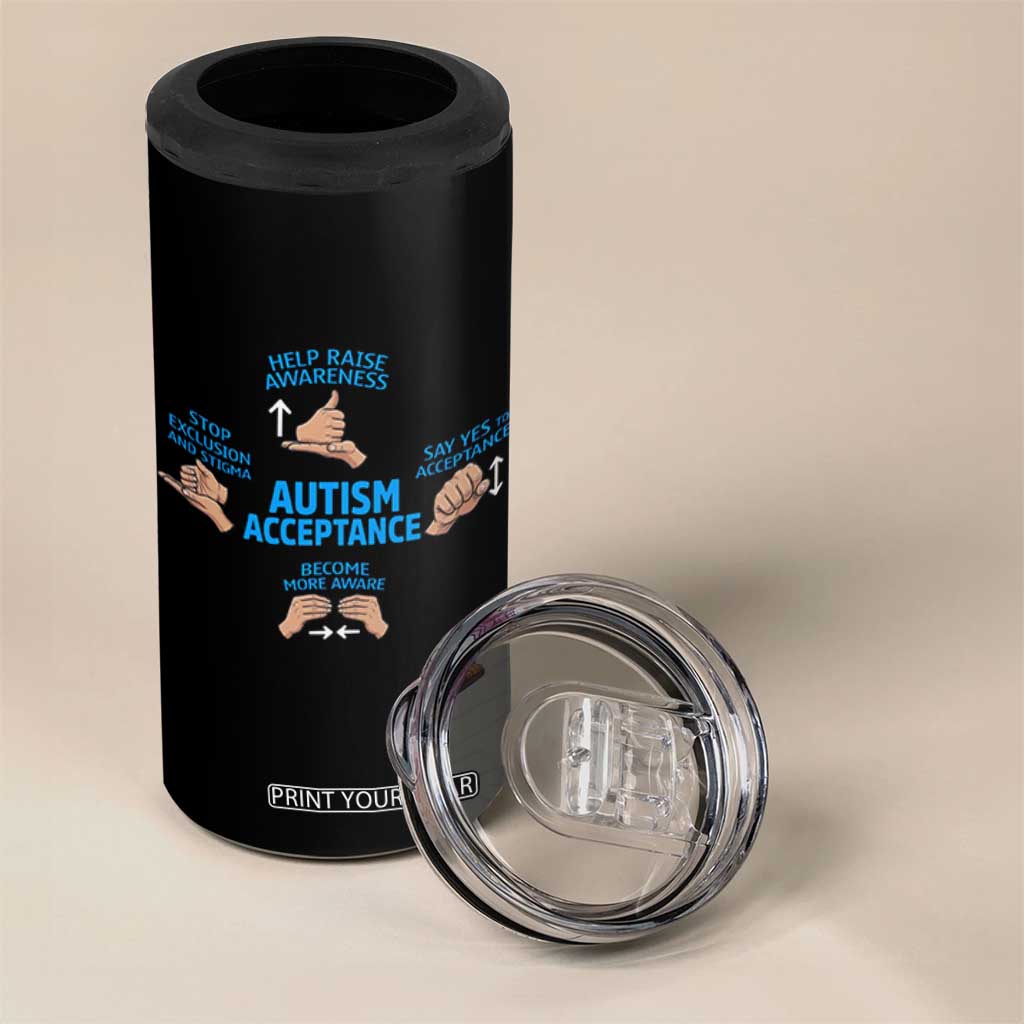 Autism Acceptance 4 in 1 Can Cooler Tumbler Hand Neurodiversity SPED Teacher TS14 Print Your Wear