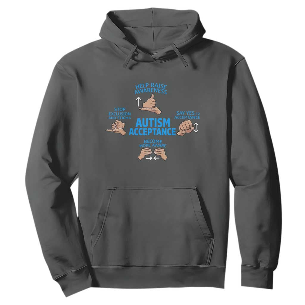 Autism Acceptance Hoodie Hand Neurodiversity SPED Teacher TS14 Dark Heather Print Your Wear