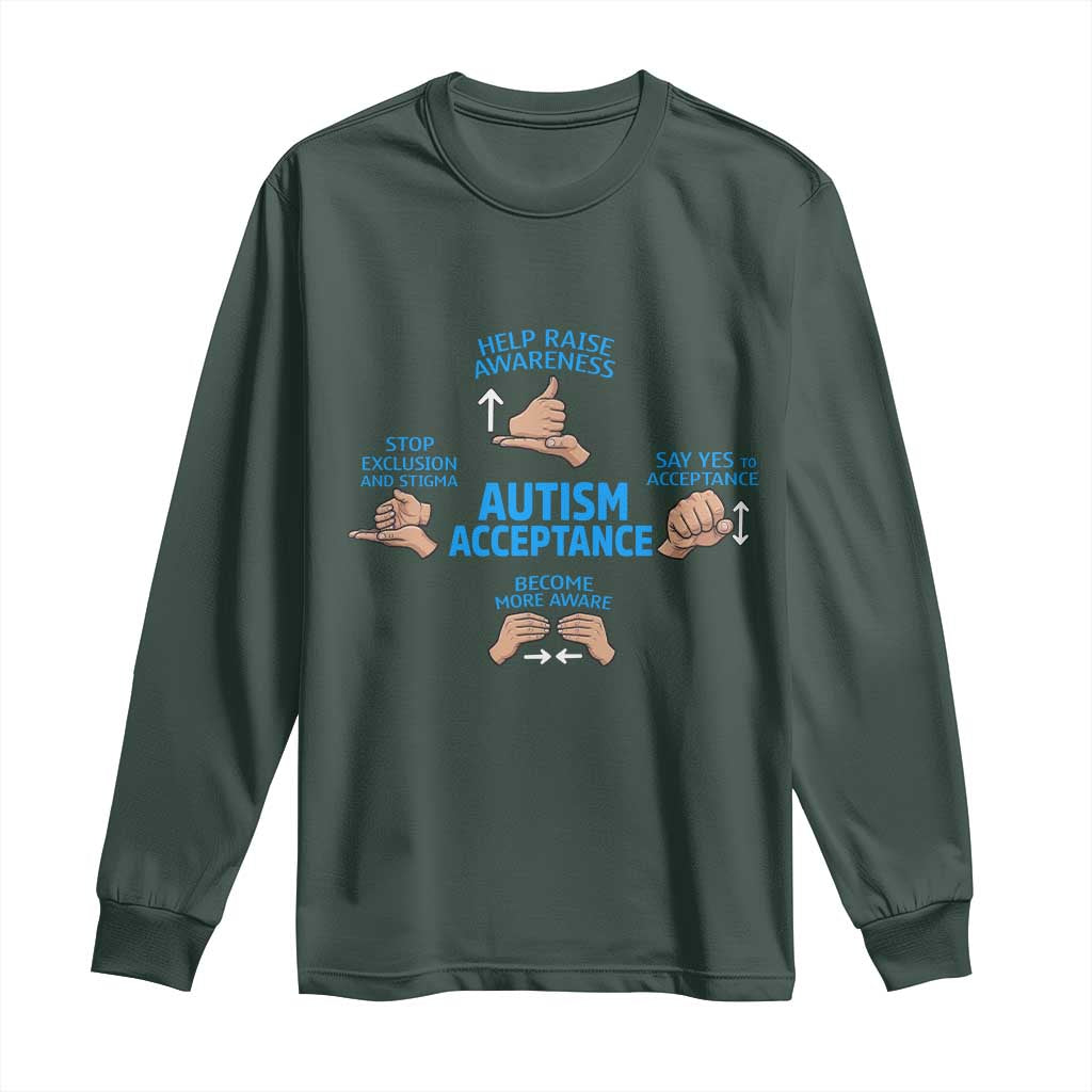 Autism Acceptance Long Sleeve Shirt Hand Neurodiversity SPED Teacher TS14 Dark Forest Green Print Your Wear