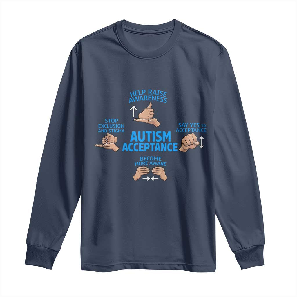 Autism Acceptance Long Sleeve Shirt Hand Neurodiversity SPED Teacher TS14 Navy Print Your Wear