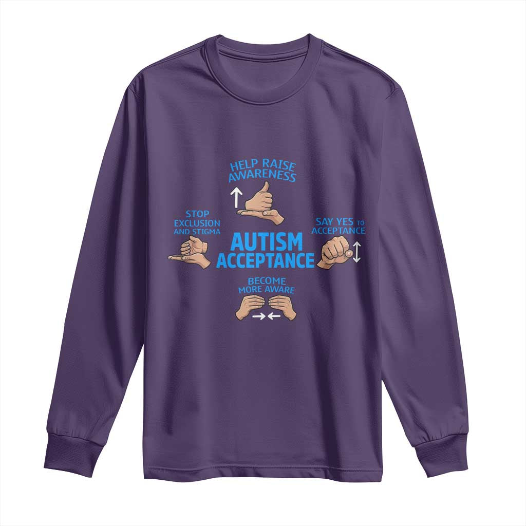 Autism Acceptance Long Sleeve Shirt Hand Neurodiversity SPED Teacher TS14 Purple Print Your Wear