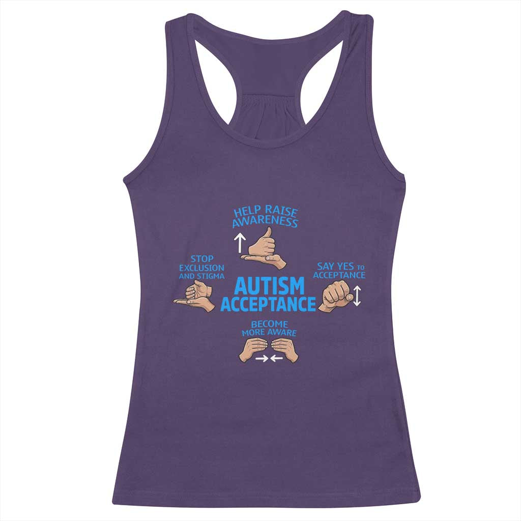 Autism Acceptance Racerback Tank Top Hand Neurodiversity SPED Teacher TS14 Purple Print Your Wear