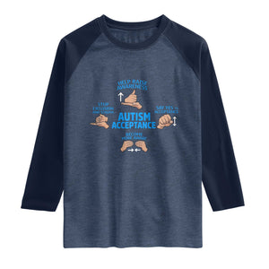Autism Acceptance Raglan Shirt Hand Neurodiversity SPED Teacher TS14 Heather Denim Navy Print Your Wear