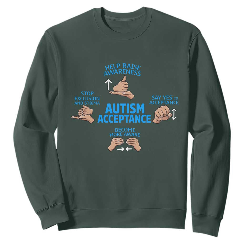 Autism Acceptance Sweatshirt Hand Neurodiversity SPED Teacher TS14 Dark Forest Green Print Your Wear