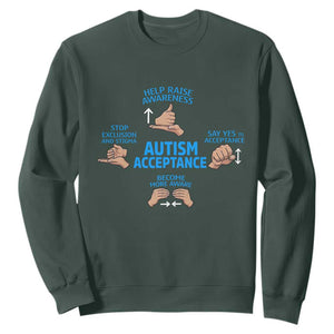 Autism Acceptance Sweatshirt Hand Neurodiversity SPED Teacher TS14 Dark Forest Green Print Your Wear