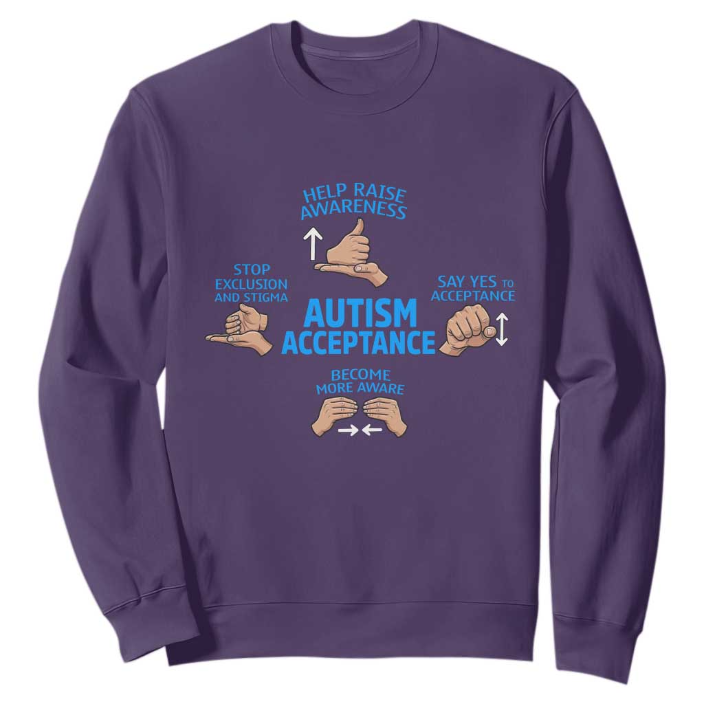 Autism Acceptance Sweatshirt Hand Neurodiversity SPED Teacher TS14 Purple Print Your Wear