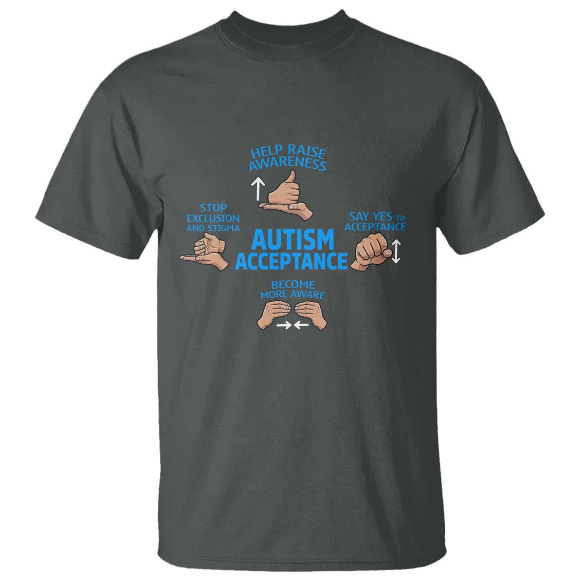 Autism Acceptance T Shirt Hand Neurodiversity SPED Teacher TS14 Dark Heather Print Your Wear