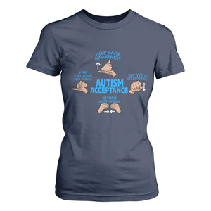 Autism Acceptance T Shirt For Women Hand Neurodiversity SPED Teacher TS14 Navy Print Your Wear