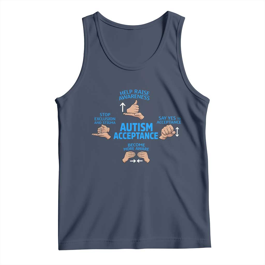 Autism Acceptance Tank Top Hand Neurodiversity SPED Teacher TS14 Navy Print Your Wear