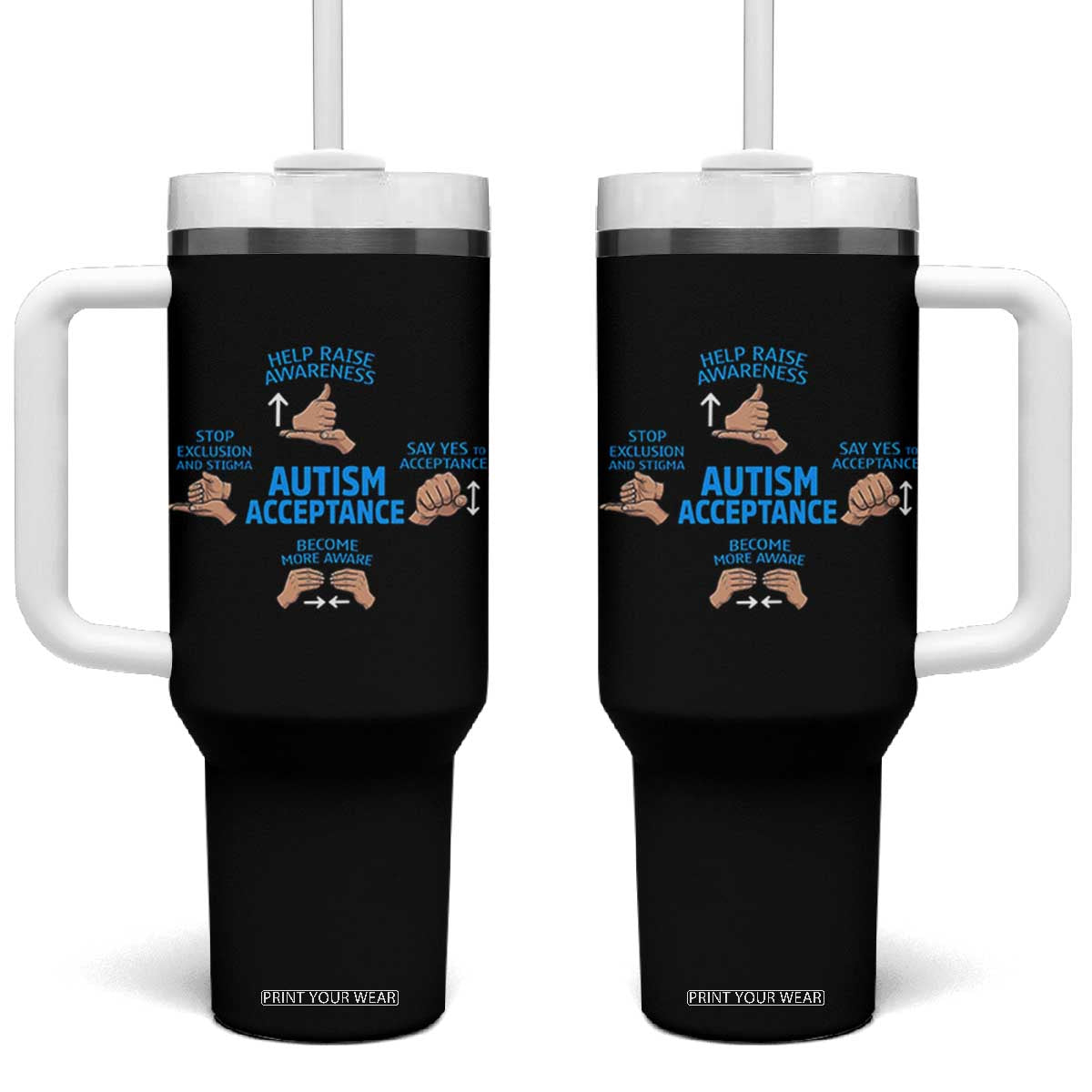 Autism Acceptance Tumbler With Handle Hand Neurodiversity SPED Teacher TS14 One Size: 40 oz Black Print Your Wear