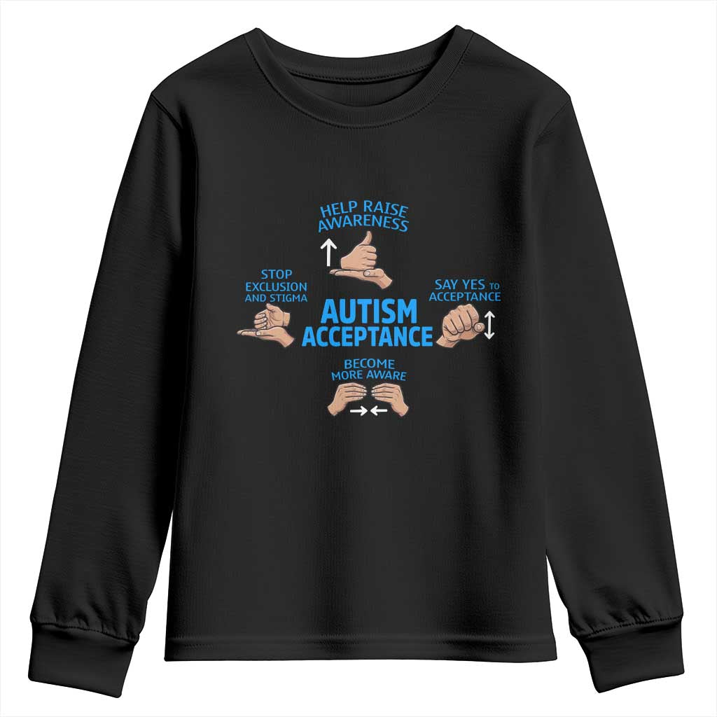 Autism Acceptance Youth Sweatshirt Hand Neurodiversity SPED Teacher TS14 Black Print Your Wear